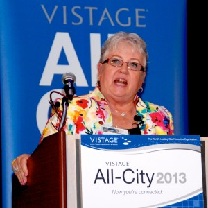 Lynda Mann speaks about dropouts at Vistage All-City event