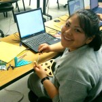 Cadet Nancy Tapia-Loza assembles parts she designed and fabricated in 3D printing class