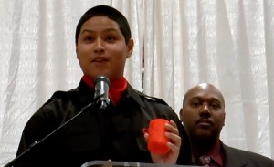 Capital Guardian Cadet Kenneth Cruz holds the rose lantern her created.