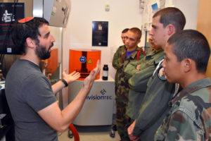 During an October 13 Vocational Orientation event, University of Maryland grad student Max Lerner tells 3D ThinkLink students from Maryland and DC about the 3D printers he uses in the Biomaterials and Tissue Engineering Lab.