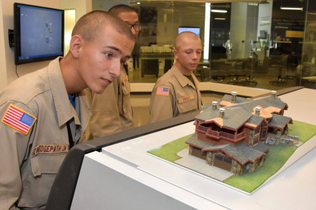 South Carolina Youth ChalleNGe Academy Cadets from YouthQuest's 3D ThinkLink class check out a 3D-printed architectural model during their Vocational Orientation tour of 3D Systems in Rock Hill, SC, on October 20, 2016.