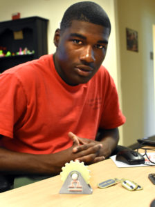 Capital Guardian Youth ChalleNGe Academy Cadet LaMarcus Corley in YouthQuest's 3D ThinkLink Creativity Lab during Youth Mentor training in June, 2017