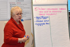 YouthQuest Co-Founder and President Lynda Mann leads a discussion about student selection during 3D ThinkLink teacher training in February 2018