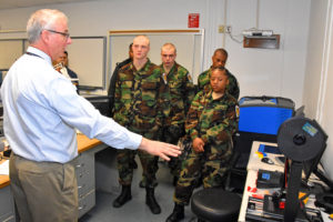 Prof. David Antol shows Freestate ChalleNGe Academy 3D ThinkLink students the 3D printing lab at Maryland's Harford Community College during Vocational Orientation on April 17, 2018.