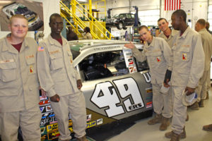 3D ThinkLink students from South Carolina Youth ChalleNGe Academy visit UNCC's Motorsports Engineering program during Vocational Orientation on April 26, 2018