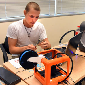 Freestate ChalleNGe Academy cadet David Kelly does advanced training in YouthQuest's 3D ThinkLink Lab in June 2017