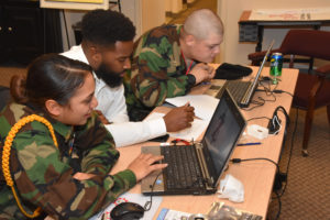 Freestate Cadets Sthephanie Alvarez-Vega and Jessie Hickman with 3D ThinkLink instructor Aaron Ancrum at November Immersion Lab Week