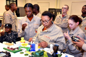 South Carolina Youth ChalleNGe Academy cadet Ka’Dejah Riley with other 3D ThinkLink students at Vocational Orientation at University of North Carolina-Charlotte 3D printing lab