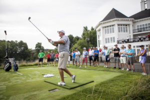Golf Entertainer Brad Denton trick shot demonstration at YouthQuest golf tournament August 5, 2019 at Trump National Golf Club, Washington, DC