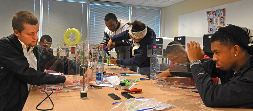 Advanced 3D ThinkLink students assemble JellyBox 3D printer kits during immersion lab week in January 2016