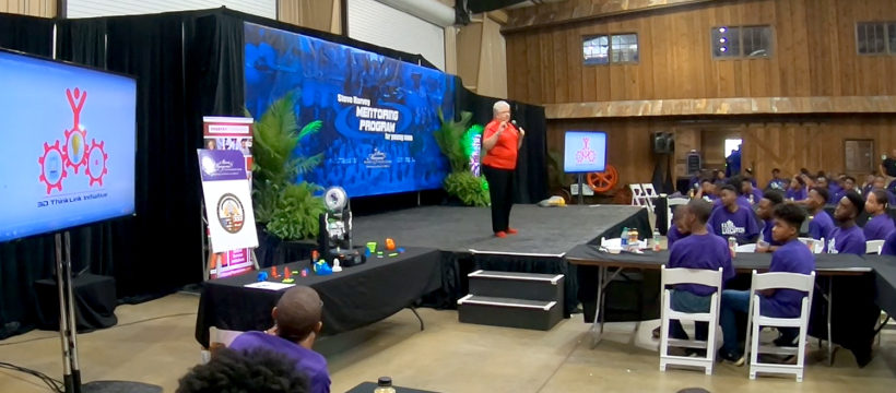 YouthQuest President Lynda Mann speaks about 3D ThinkLink Initiative at Steve Harvey mentoring camp June 15, 2019